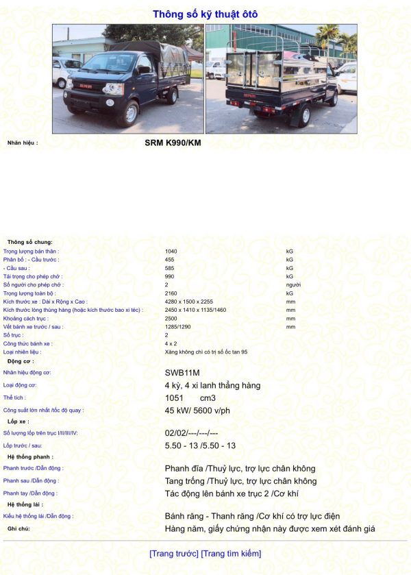 XE TẢI SRM K990 MUI BẠT - Hình ảnh 14